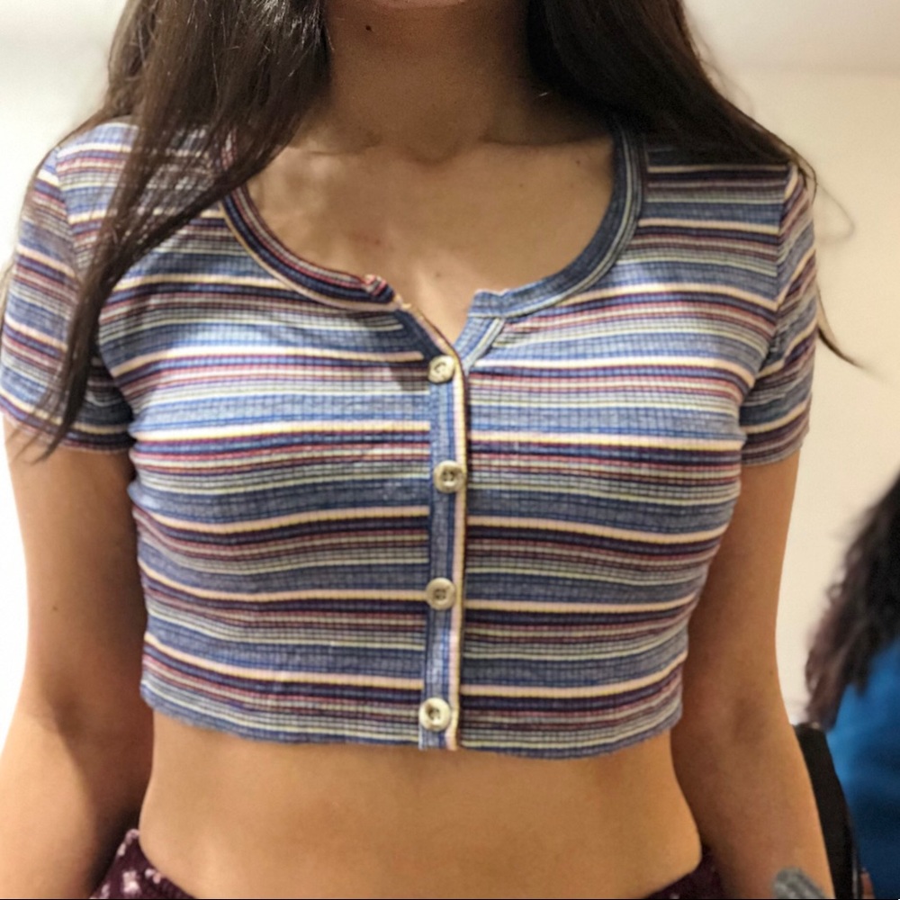 Sexy Striped button Crop